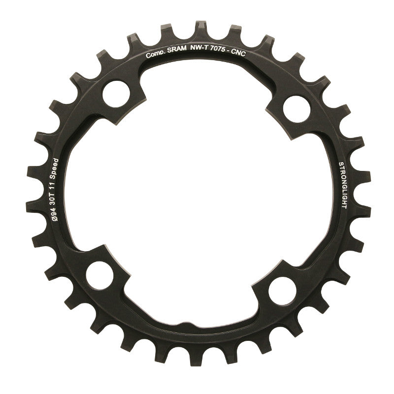 Plateau VTT 4 branches Ø 94 Pour Sram X01 Stronglight 30 dents Mono Noir Alu 7075 11V. Narrow Wide - Épaisseur 5 mm