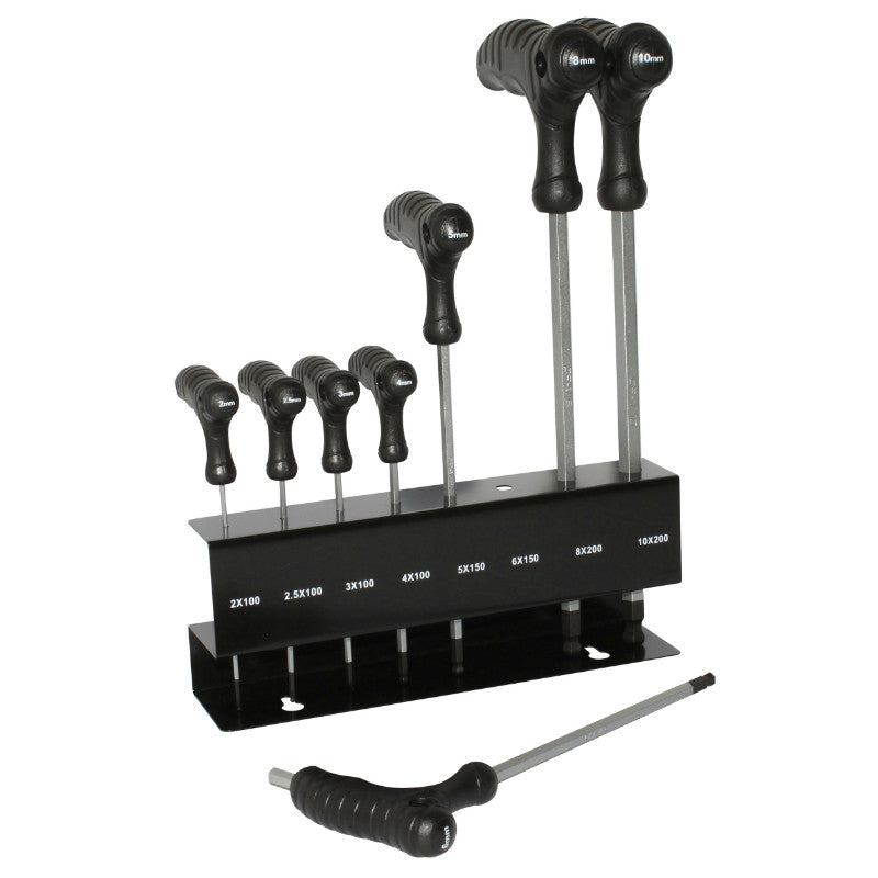 Outil Clé Allen P2R Prise En T + Tête Spherique 2-2,5-3-4-5-6-8-10 (Jeu De 8 Pieces)