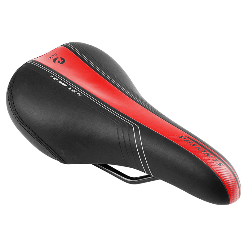 Selle Junior Newton Mission Noir Deco Rouge-Argent 240X160 mm Rail Acier Noir