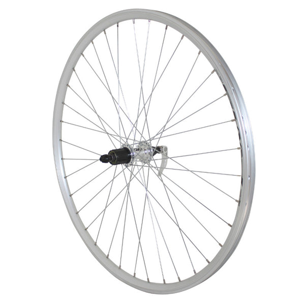Roue VTC Patin Blocage 700 X 35 - 28" Er10 Argent Arrière Moyeu Qc300 Cassette 11-10-9-8V 36 Rayons Jante 19C