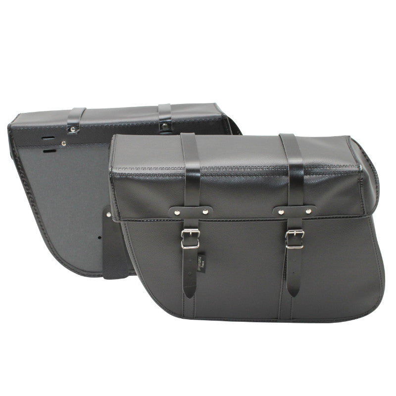 Sacoche Arrière Vélo Laterale Sporfabric S202 Trapeze Style Vintage - Fixation Courroie - Effet Cuir Noir (Lg36Xl11Xh28) (Paire)