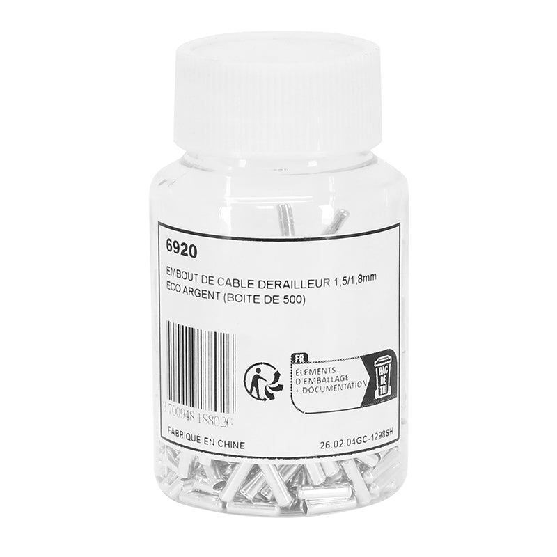Embout De Câble Dérailleur 1,5-1,8 mm Eco Argent (Boite De 500)