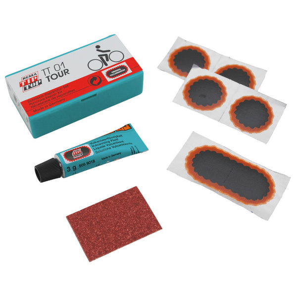 Kit Réparation Chambre A Air Tip Top Tt01 Tour Boite (4 Patchs F0 15 mm + 1 Patch F2 45X15 mm + Colle 3G + Papier Ponce)