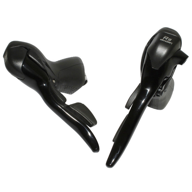 Levier-Manette Route Patin Microshift 8V. Double Alu Noir Compatible Shimano (Paire Sachet Pour Atelier)