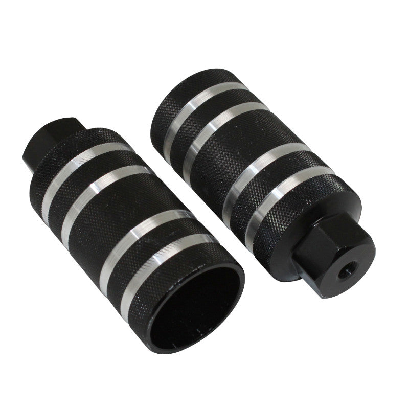 Repose Pied BMX Alu Diam 50 mm Noir Rainures Argent L110 mm Filetage Diam 9 mm (Paire)