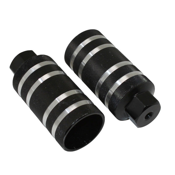 Repose Pied BMX Alu Diam 50 mm Noir Rainures Argent L110 mm Filetage Diam 9 mm (Paire)