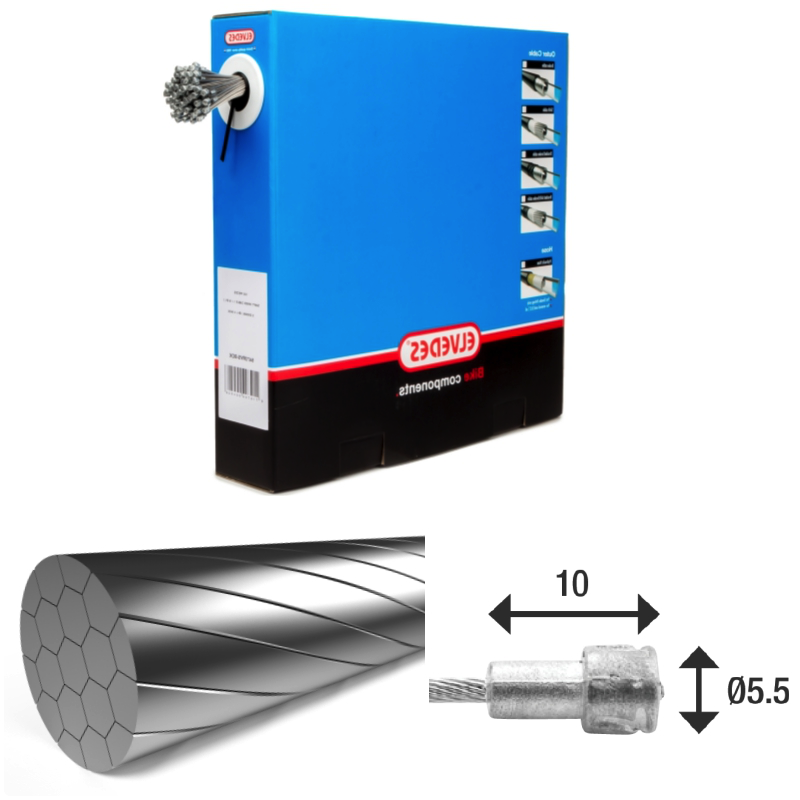 100 câble de freins 2 000mm 1x19 fils inox Slick Elvedes Ø1,5mm tête en V Ø5,5x10
