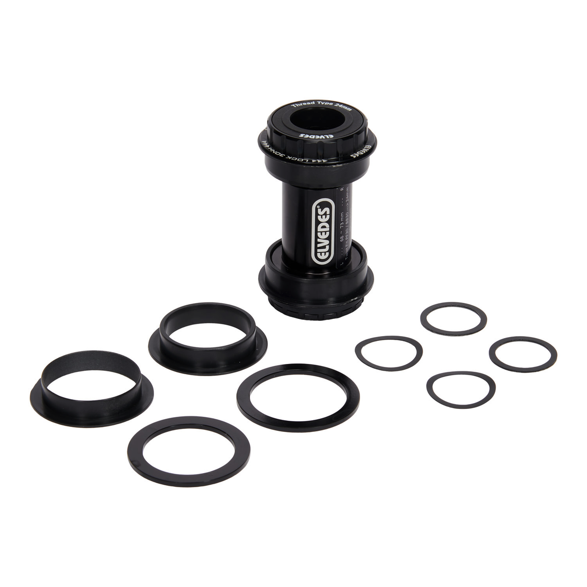 Boîtier de pédalier Elvedes Press-Fit 30->24mm (42mm/46mm) + Spacer 90,6/95,5mm