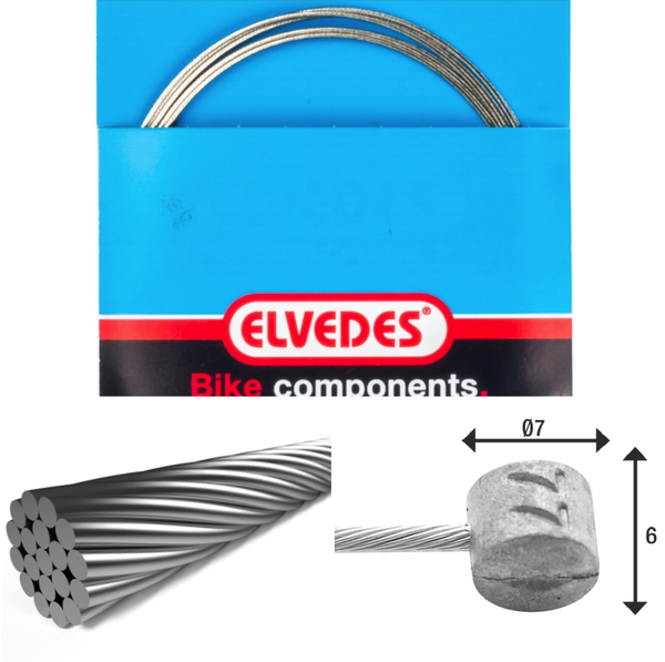 Câble de frein 1 000mm 1x19 fils inox Elvedes Ø1,5mm tête en T Ø7x6mm