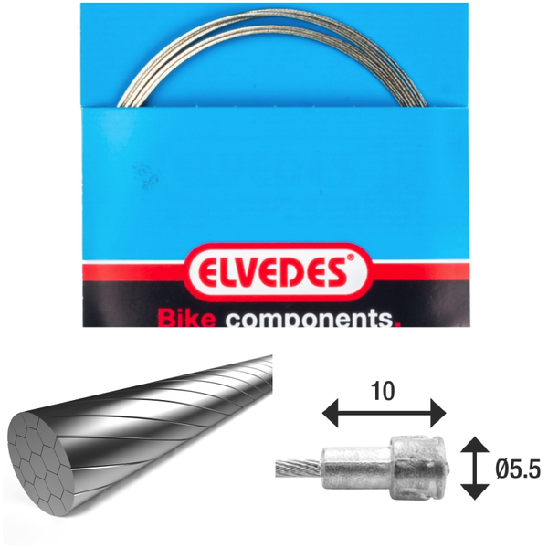 Câble de frein 2 250mm 1x19 fils Elvedes Stainless Slick Ø1,5mm tête en V Ø5,5x10