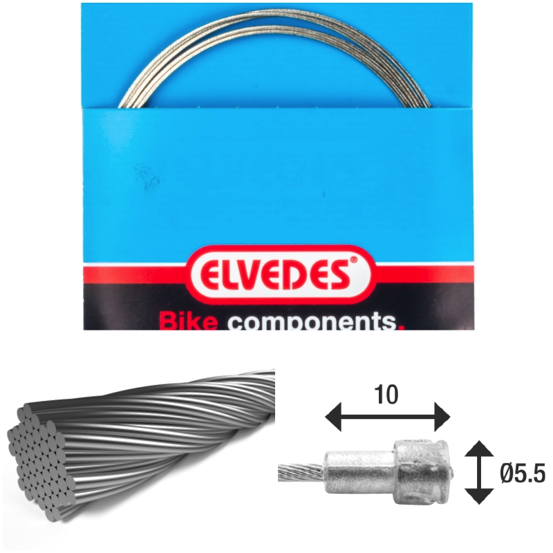 Câble de frein 2 250mm 7x7 fils inox Elvedes Ø1,5mm avec V-nipple Ø5,5x10