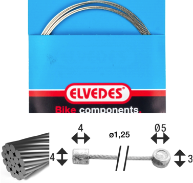 Câble de transmission 2 250mm 1x19 fils Elvedes Galvanised Ø1,25 avec tête N Ø4x4 et tet