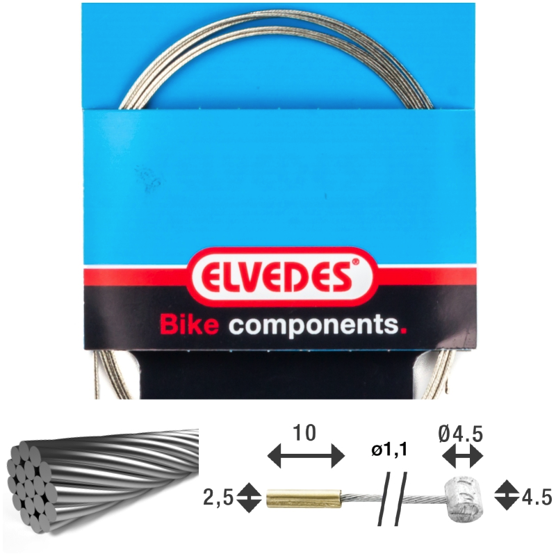 Câble de transmission 2 250mm 1x19 fils Elvedes Galvanised Ø1,1mm avec tête N Ø2,5x10 et