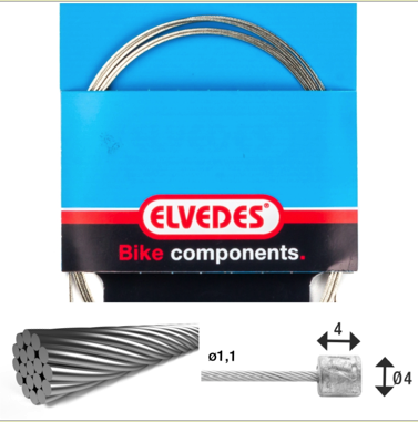 Câble de transmission 4000mm 1x19 fils inox Elvedes Ø1,1mm avec tête Ø4x4