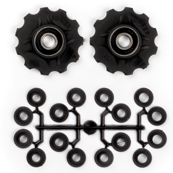 Galets de dérailleur 2 x 11 dents roulements annulaires + Elvedes Spacers, boite de 10