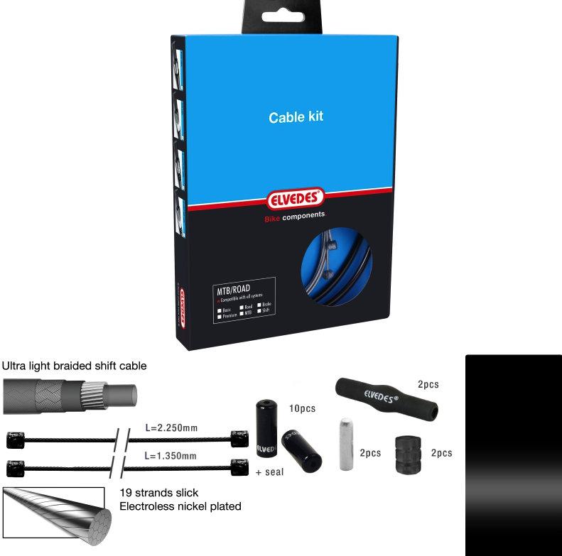 Kit complet transmission Elvedes Pro-Line étanche noir dia.4.2mm