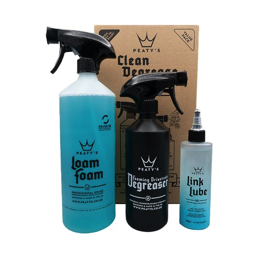 Kit d'entretien Peaty's : Loam Foam 1L, Degreaser 500ml, Link Lube
