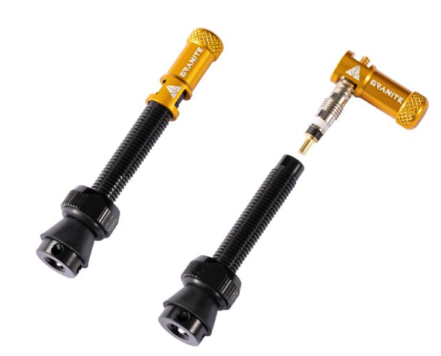 Valves (44mm) et bouchons de valve Granite CNC/démonte obus Or Juicy Nipples