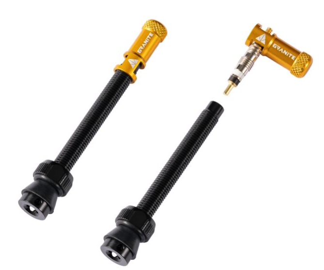 Valves (60mm) et bouchons de valve Granite CNC/démonte obus Or Juicy Nipples
