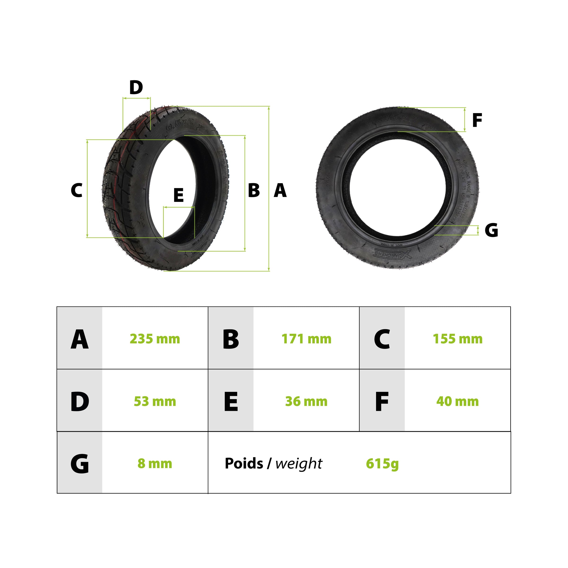 9.5x2 Xiaomi Tubeless Tire - vue 3