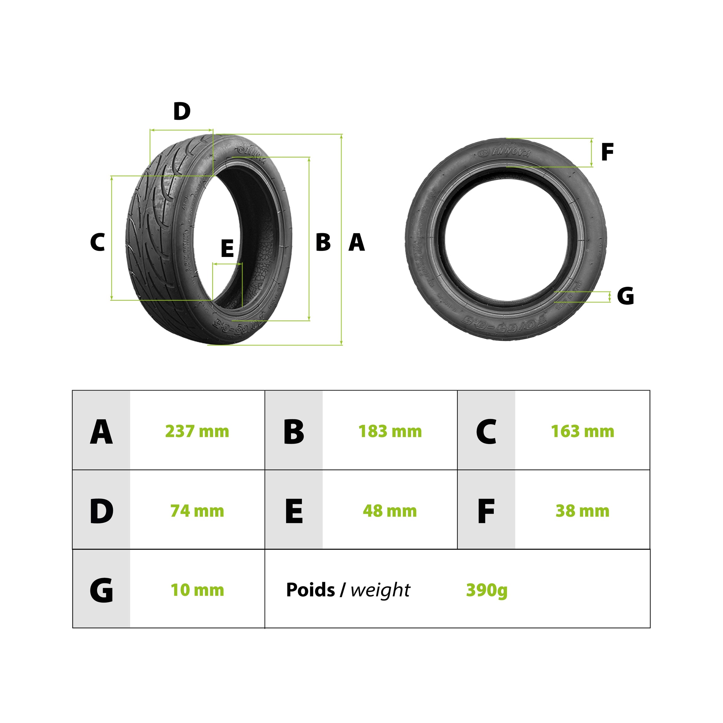Pneu Voltek V6/Moovway Bw10 70/65-6.5 (255x70) renforcé - vue 3