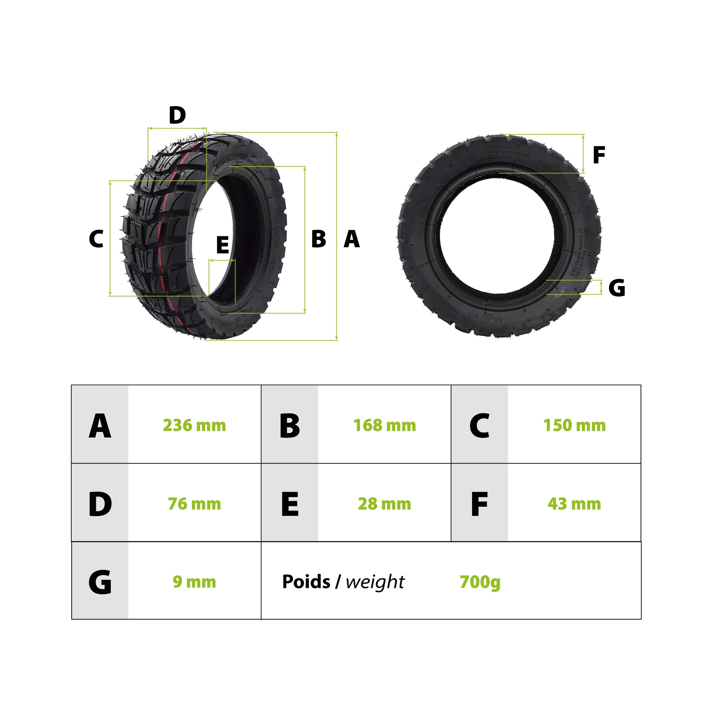 Tyre 80/65-6 off-road Zero 10X Kaabo Dualtron Victor - vue 3