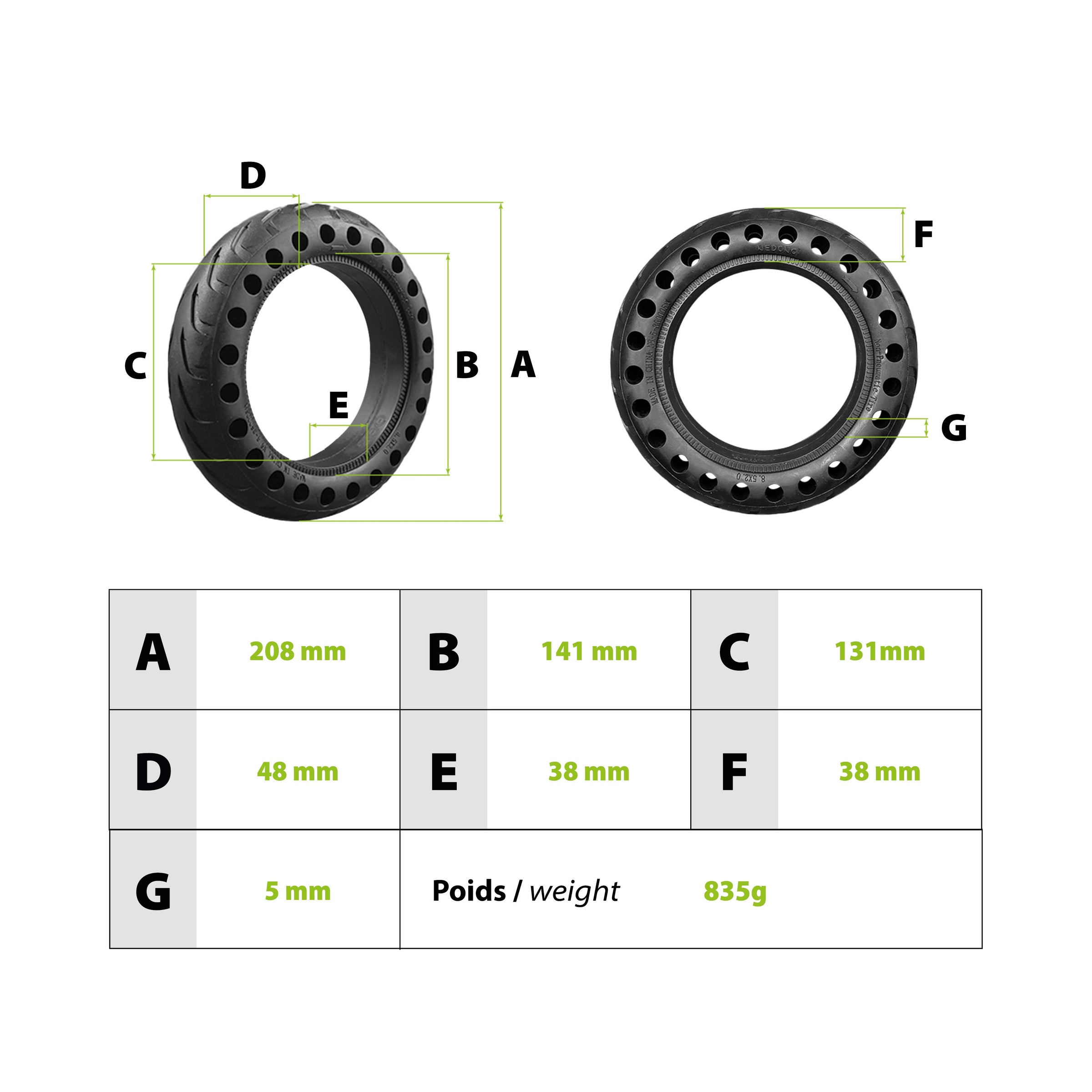 Pneu plein Zero 8 & 9 avant Inokim Light 1 & 2 - vue 3