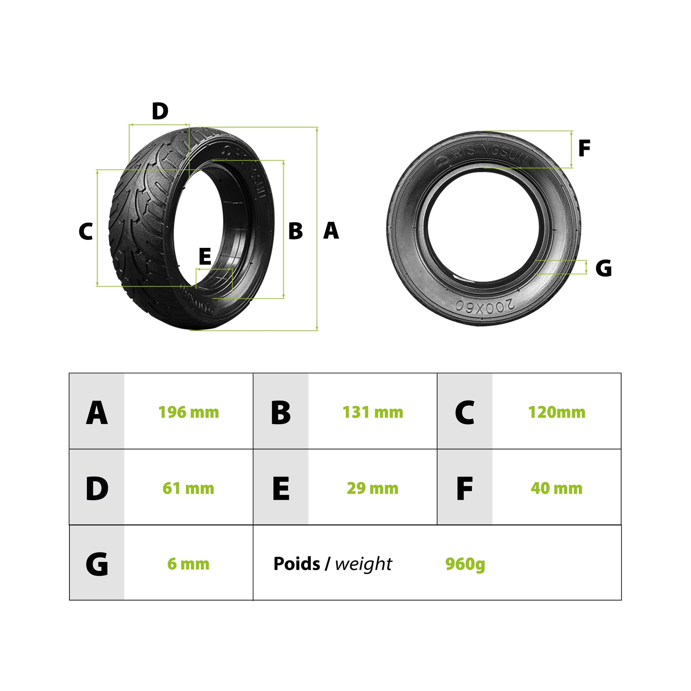 Solid tire 200x60 Zero8 Rear Dualtron Raptor - vue 3