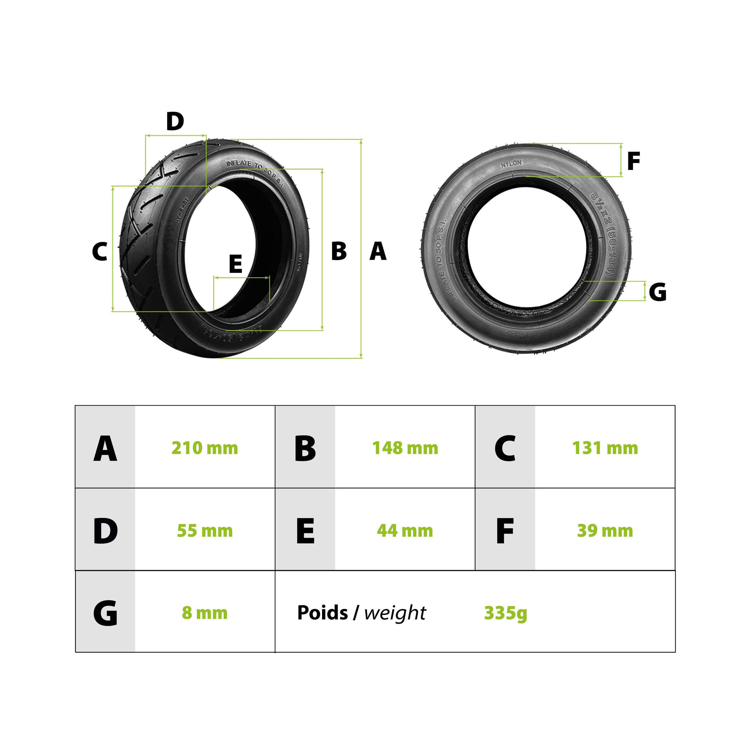 Pneu Zero 8 1/2X2 pouces (50-134) - vue 3