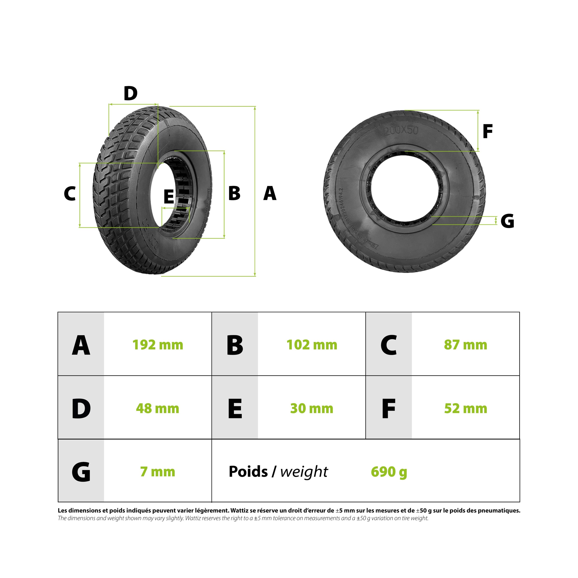 Pneu plein 200x50 - diam 94mm - vue 3