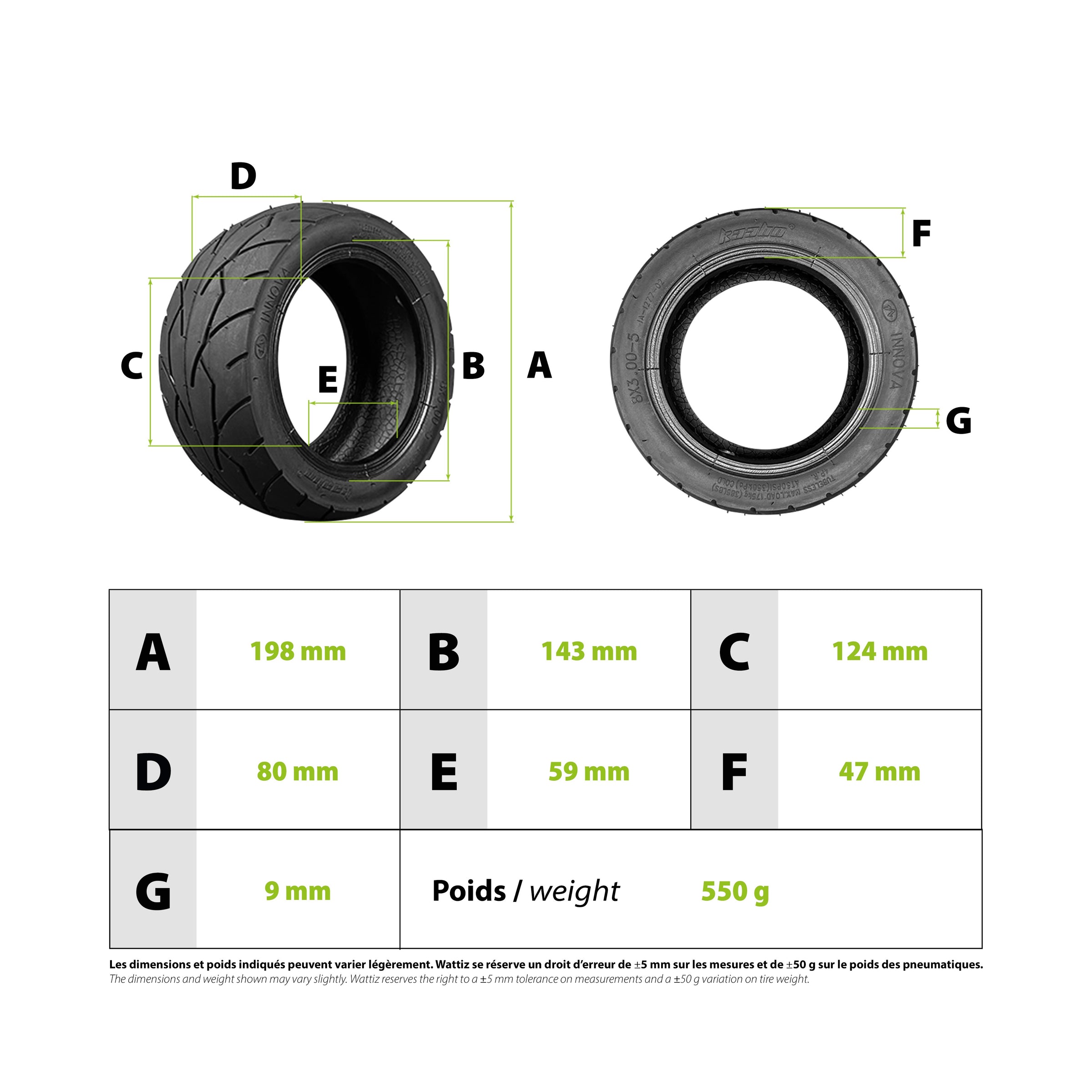 Kaabo Mantis 8 tubeless tire 8x3.00-5 - vue 3