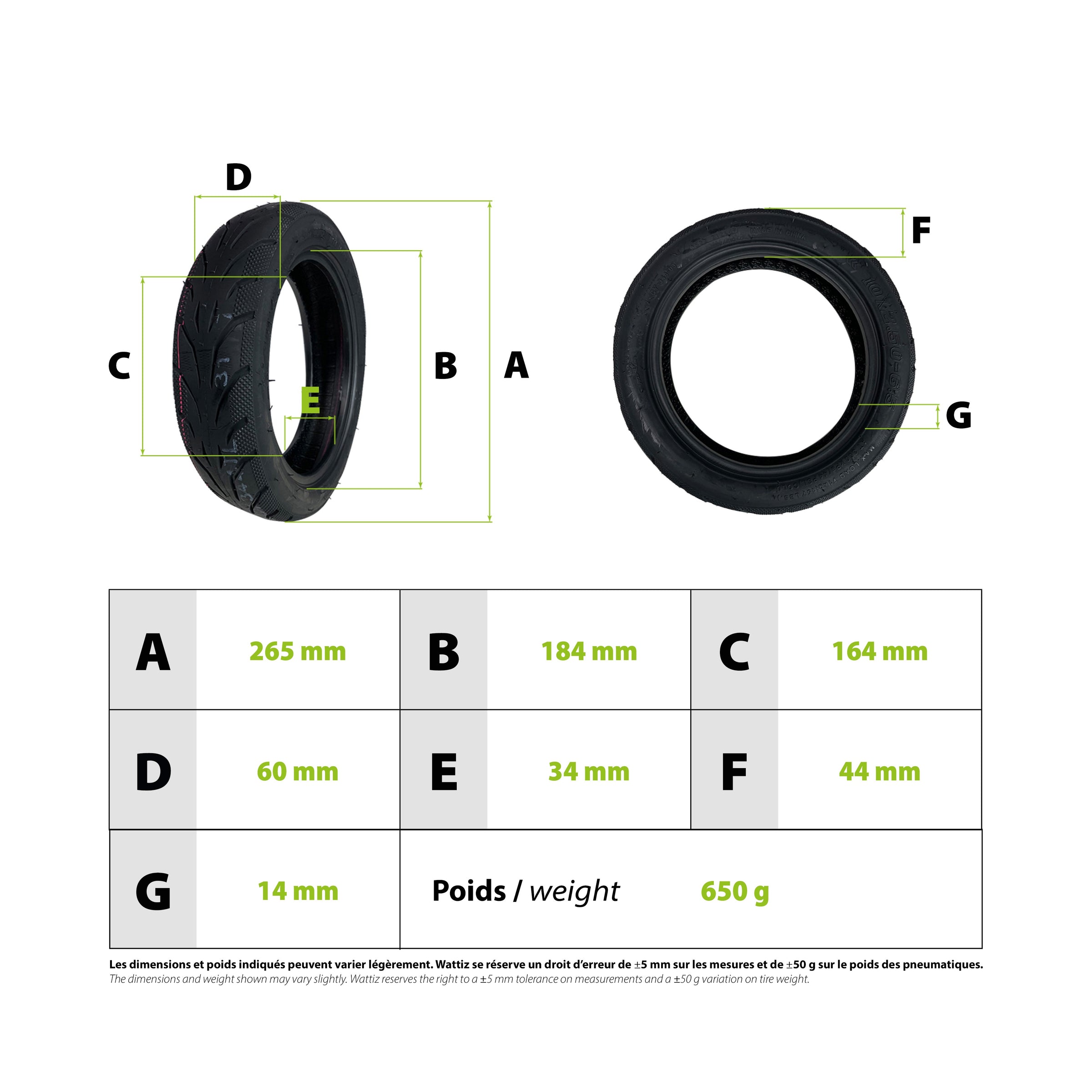 Tire 10x2.50-6.5 Ninebot F Series - vue 3