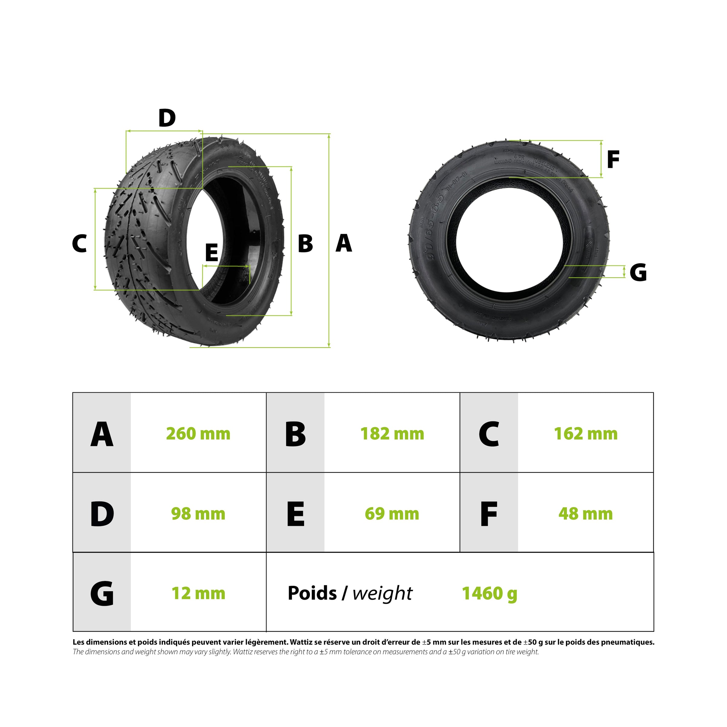 Pneu 90/65-6.5 Tubeless + Gel anti crevaison - vue 3