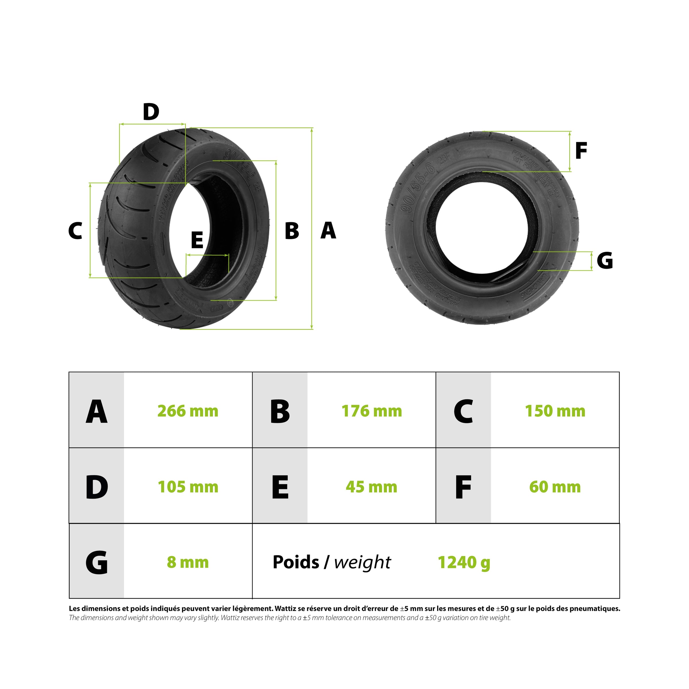 90/65-6 Tubeless Tire - vue 3
