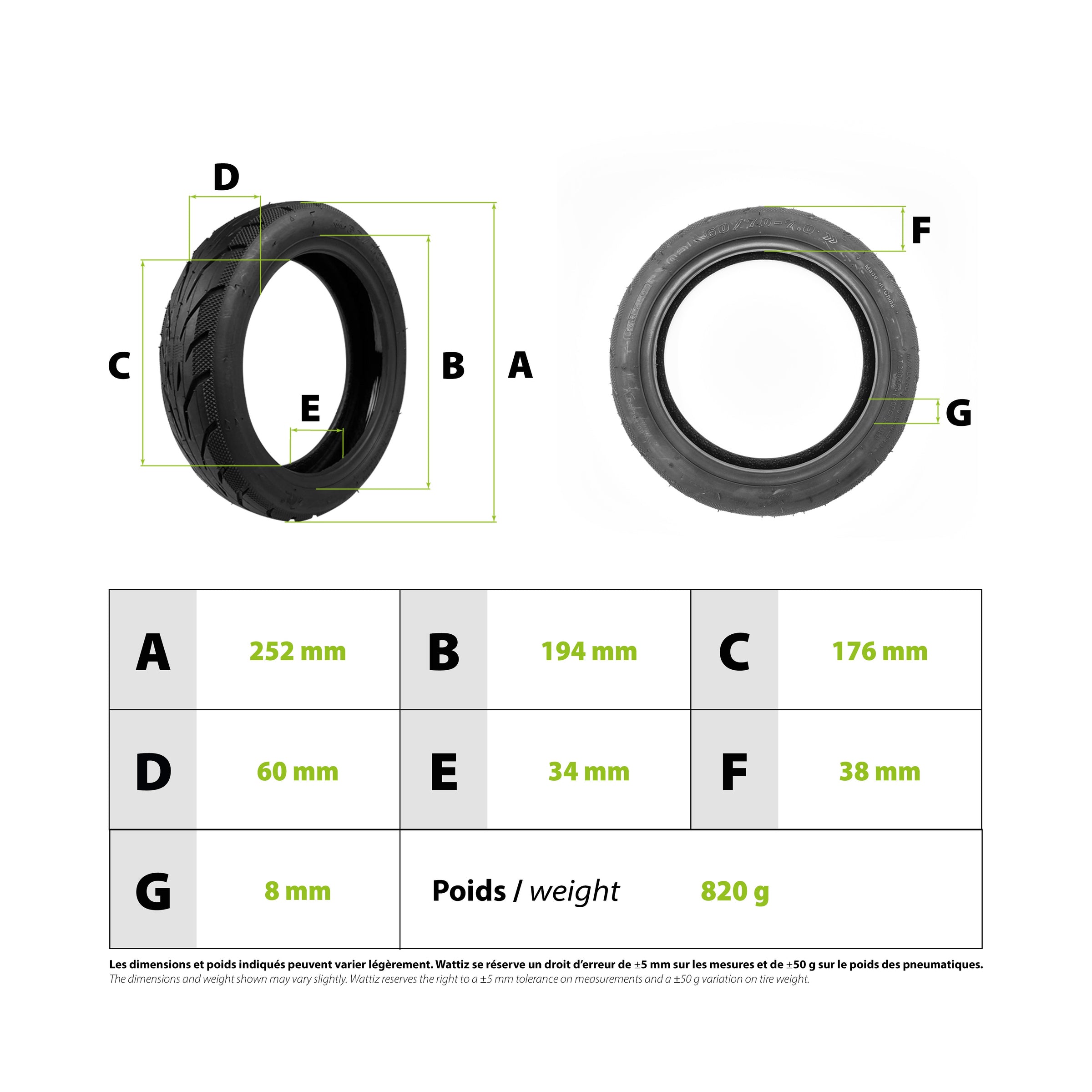 60/70-7 tubeless tire with gel Xiaomi Mi4 Pro - vue 3