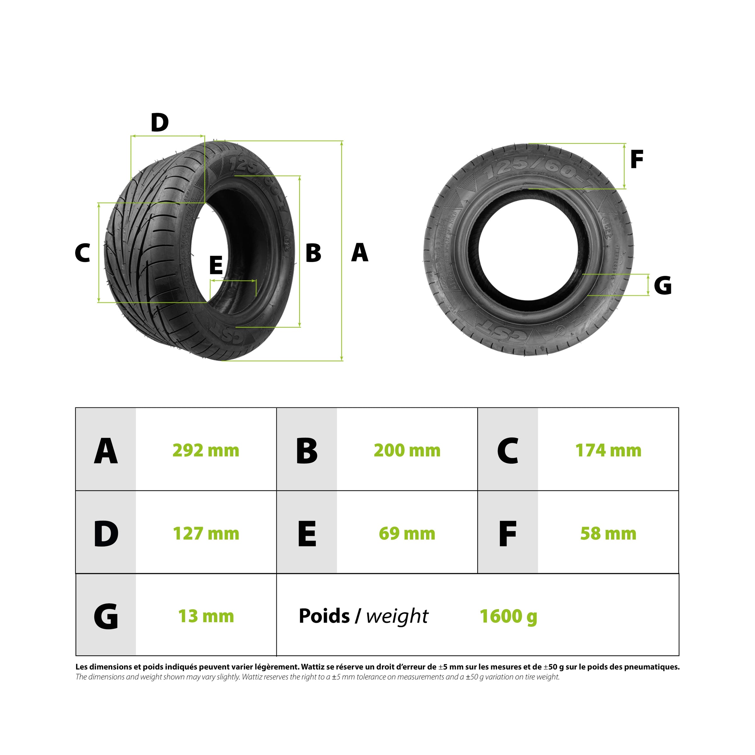 Tubeless tire 125/60-7 CST Dualtron X - vue 3
