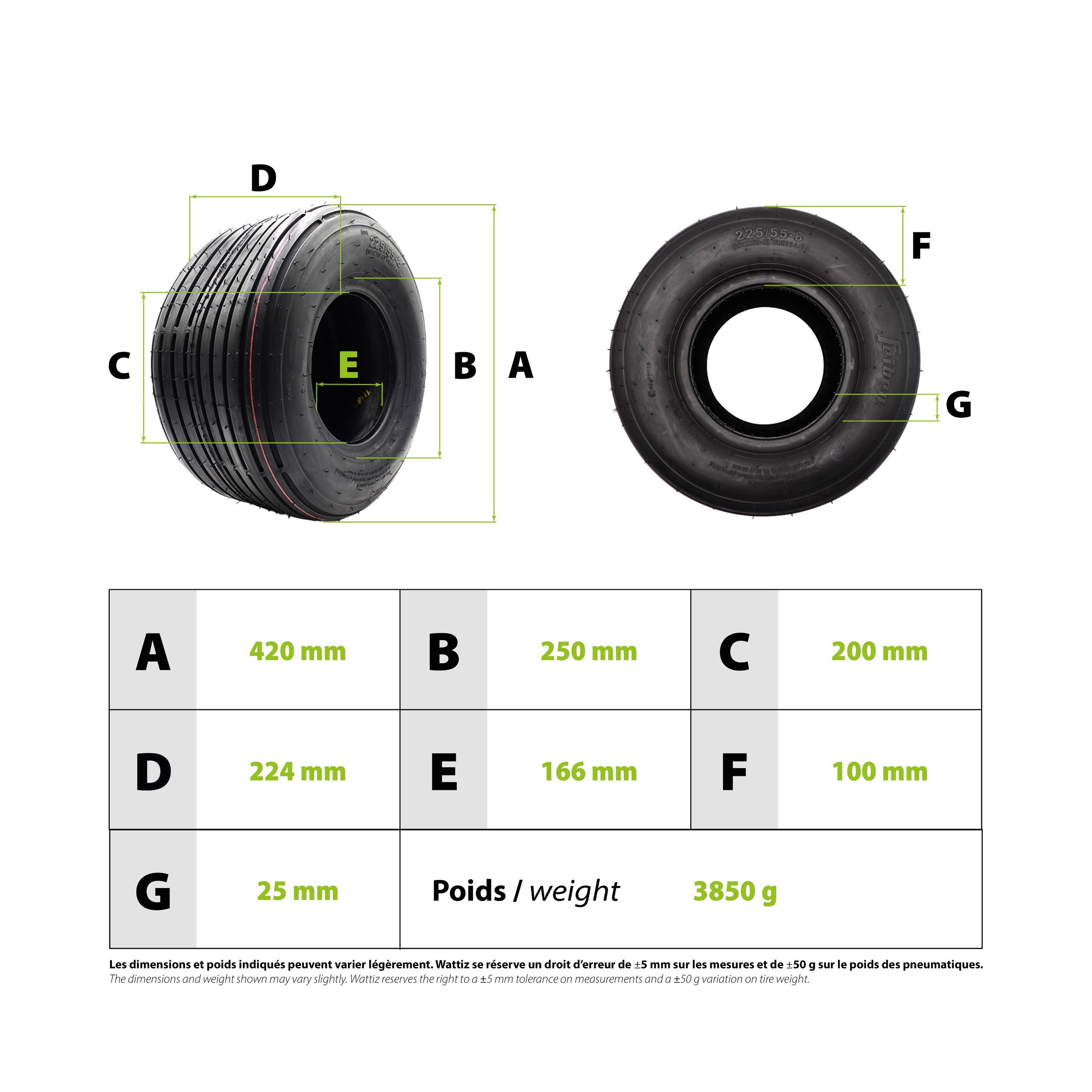 Pneu Citycoco 225/55-8 - vue 3