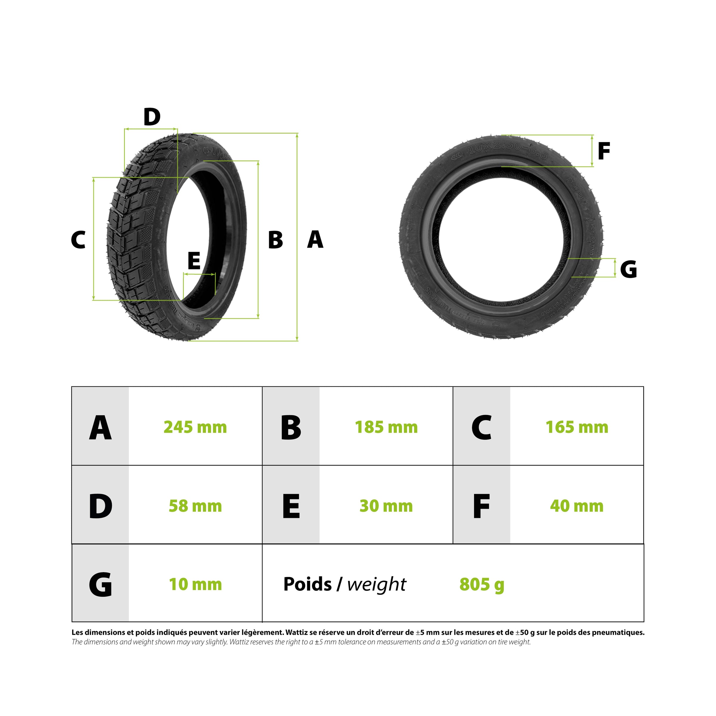 Pneu 10x2.50-6.5 Semi Offroad Tubeless avec gel anticrevaison - vue 3