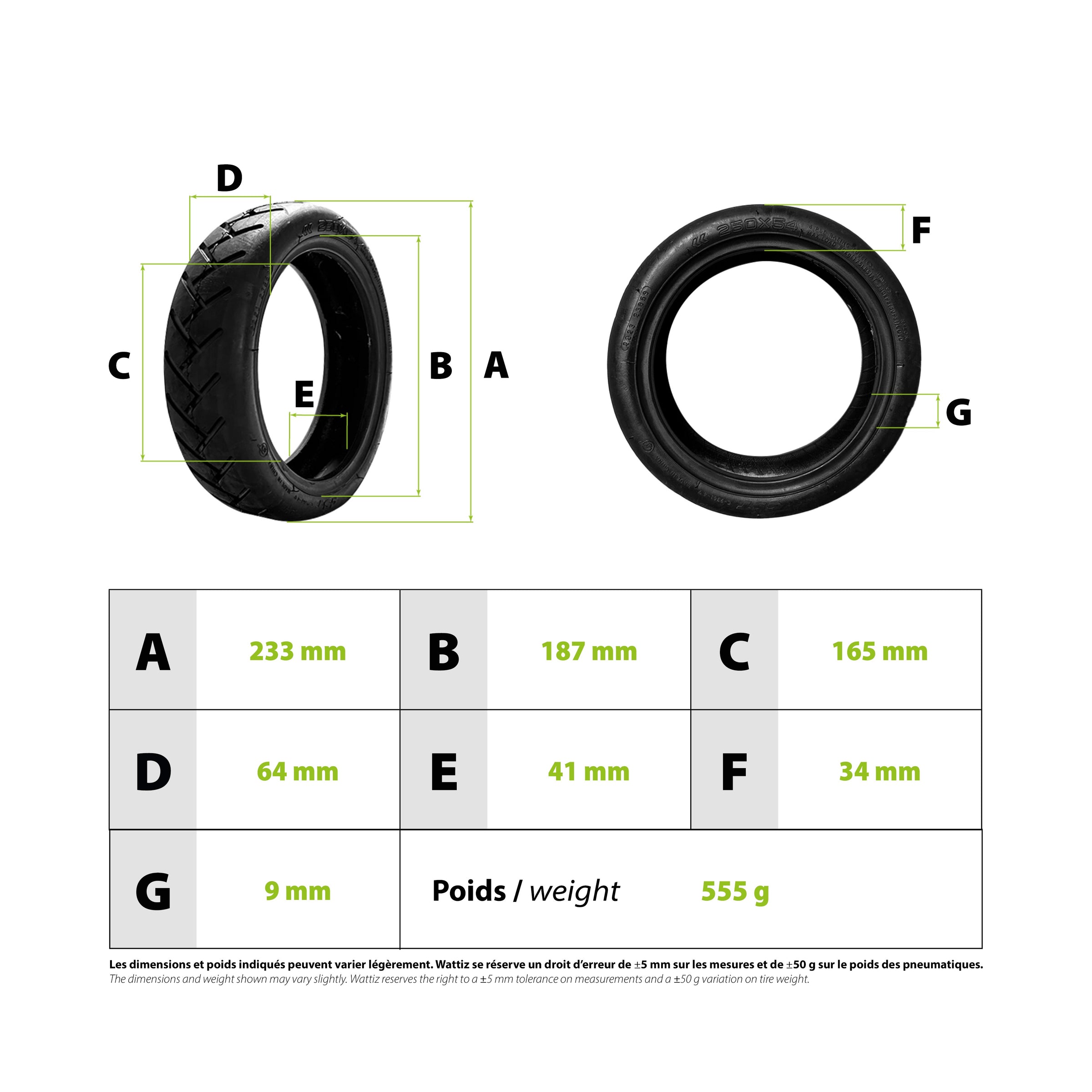 Tyre 250x54 Xiaomi Mi4 Tubeless CST - vue 3