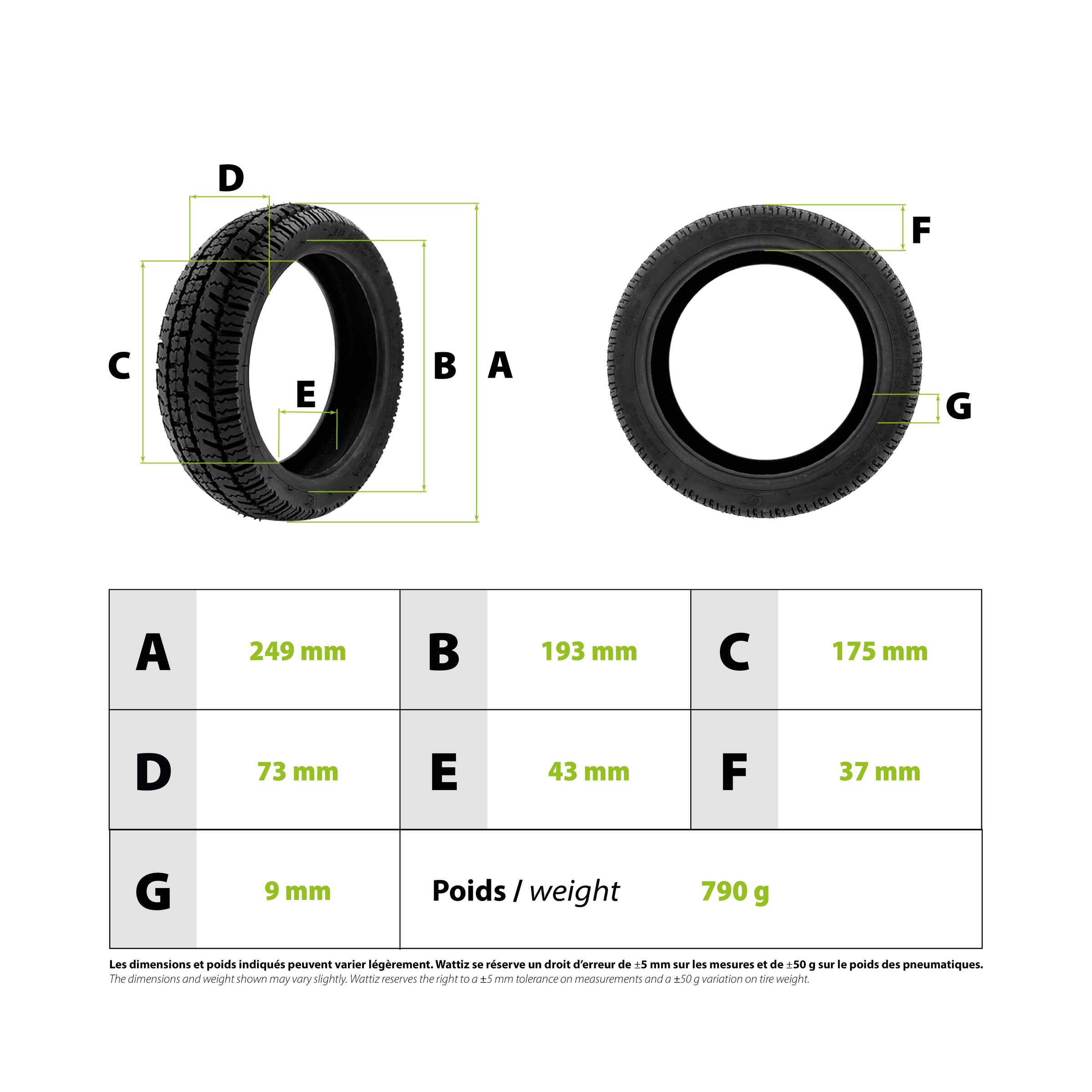 Semi-Road Tire 10.5x2.75 Tubeless Ninebot P65 P100 - vue 3