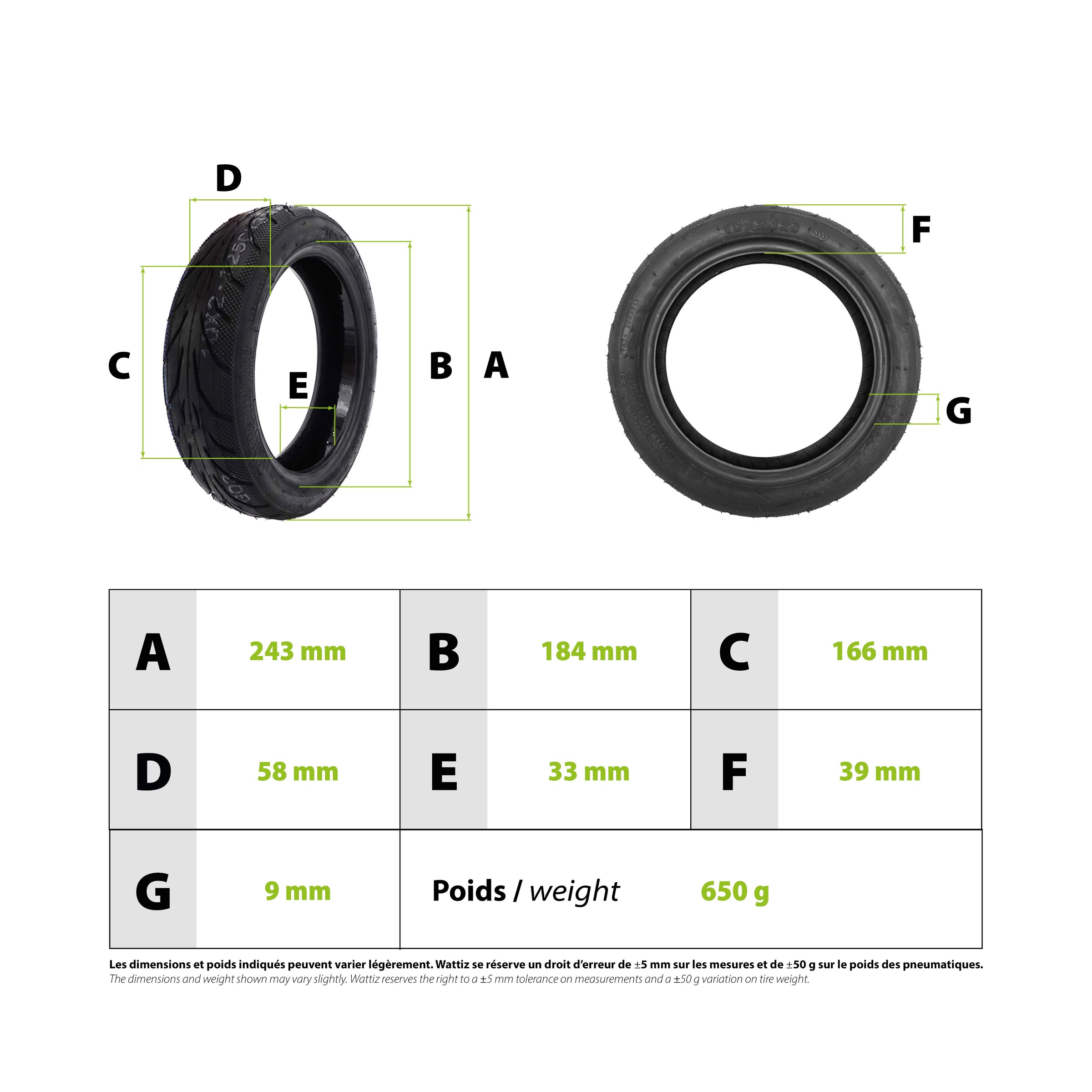 10x2.125-6.5 Ninebot F Xiaomi Mi4 Tubeless Puncture-Proof Gel Tire - vue 3