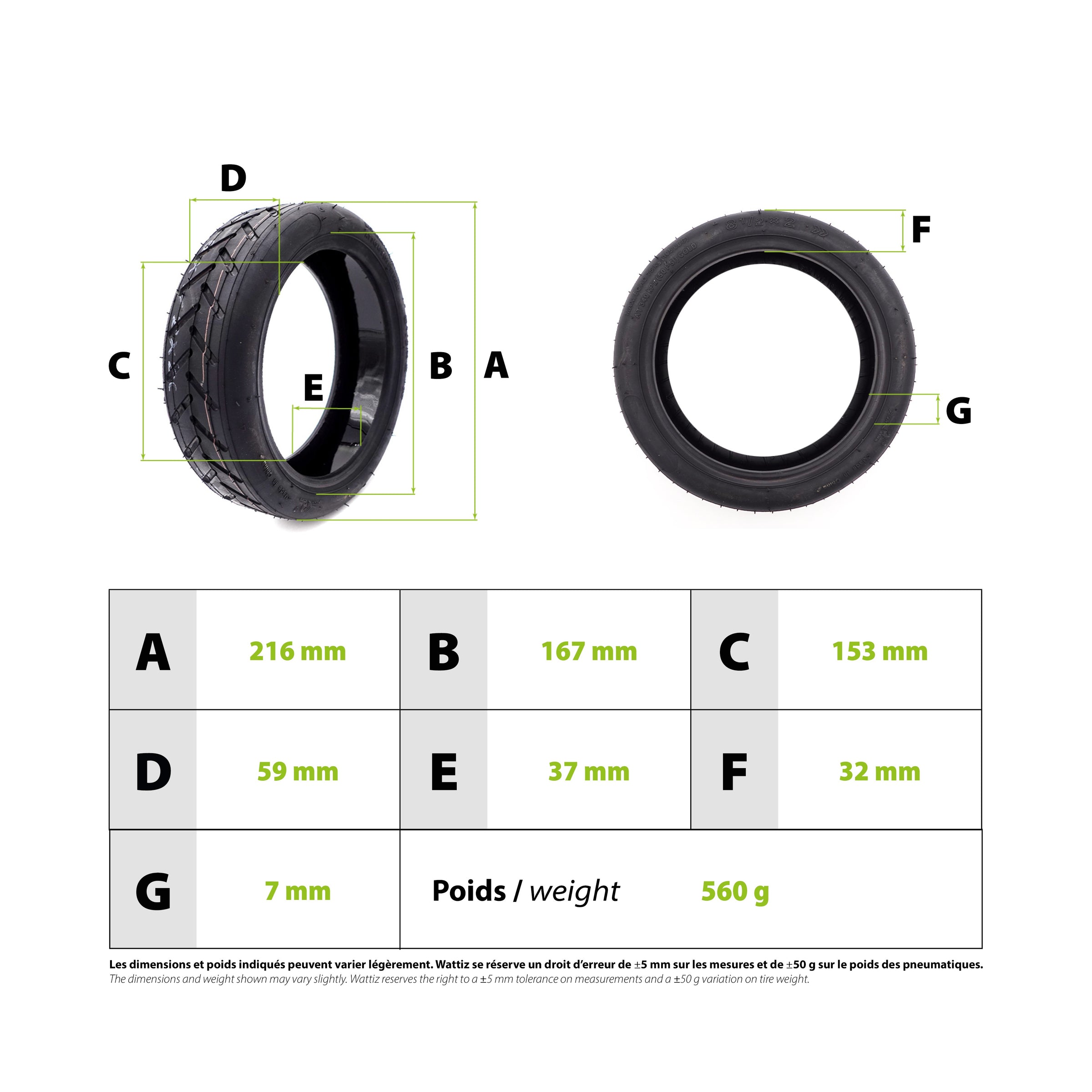 8.5x2 Xiaomi Tubeless Tire with Puncture-Proof Gel - vue 3