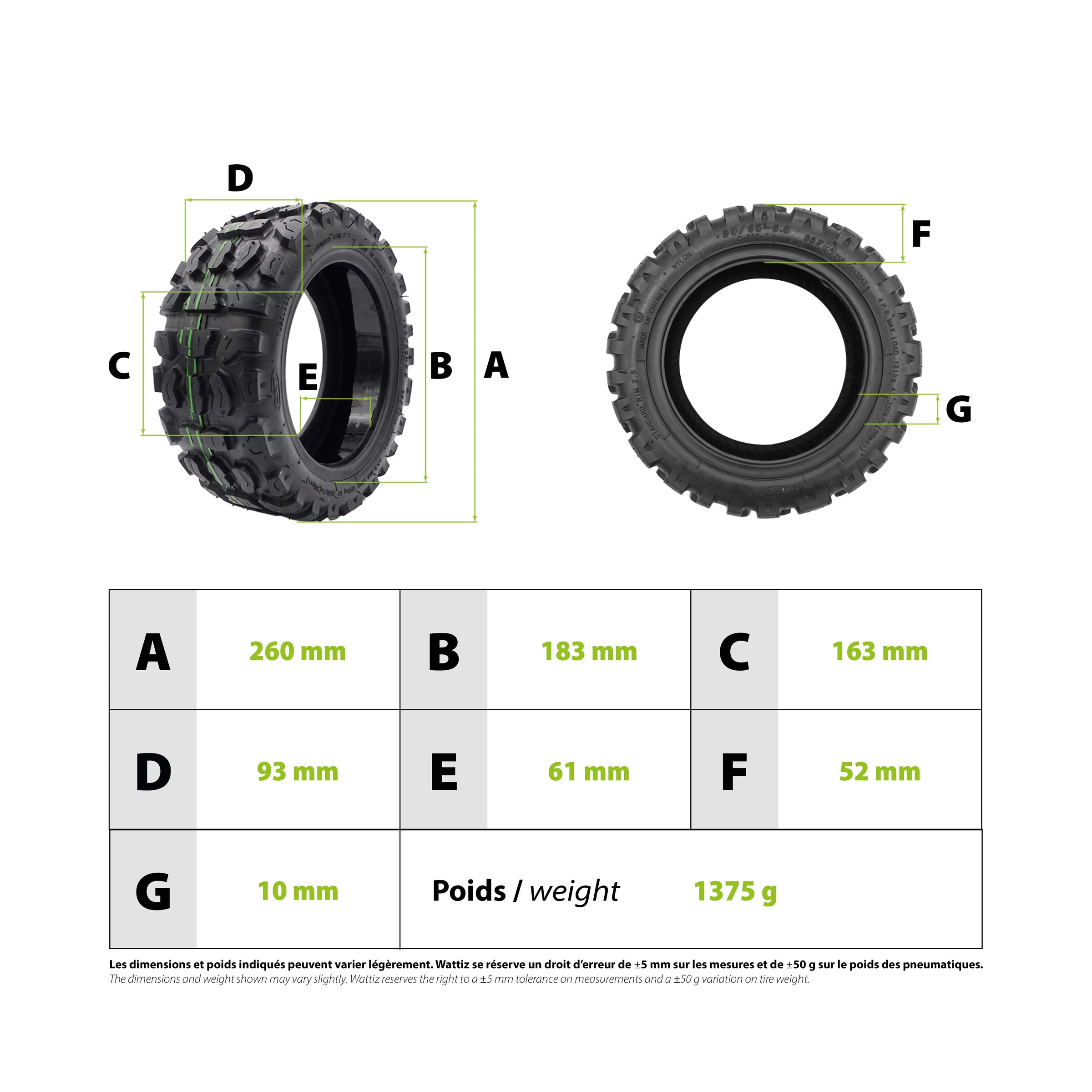 Pneu 90/65-6.5 offroad CST gel anti crevaison - vue 3