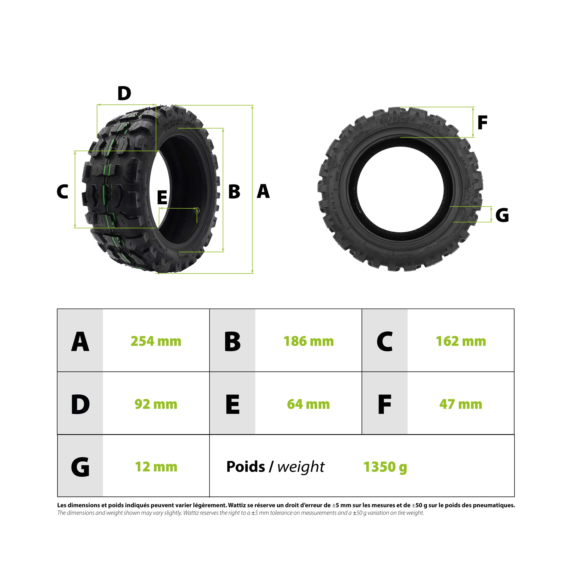 Pneu 90/65-6.5 offroad CST - vue 3