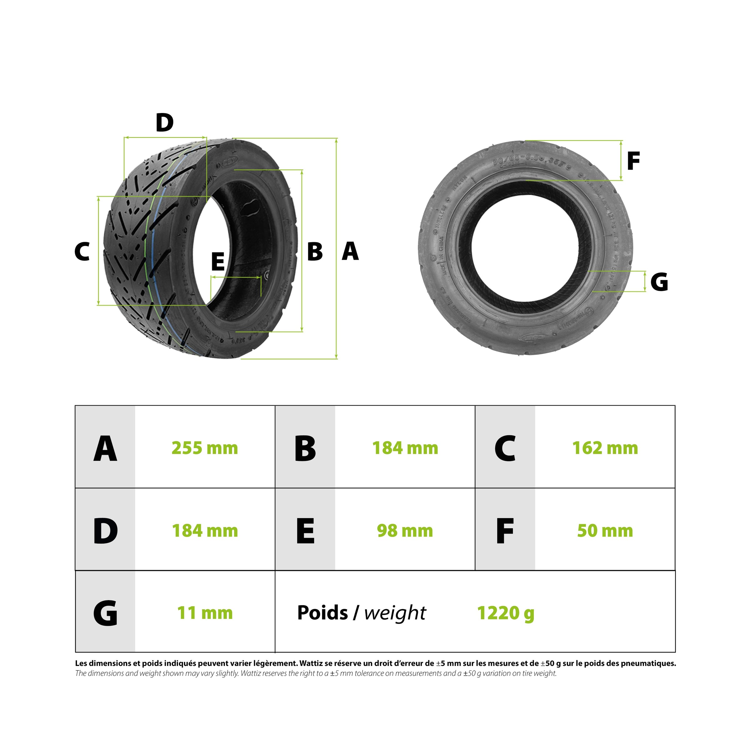 Pneu 90/65-6.5 route CST - vue 3
