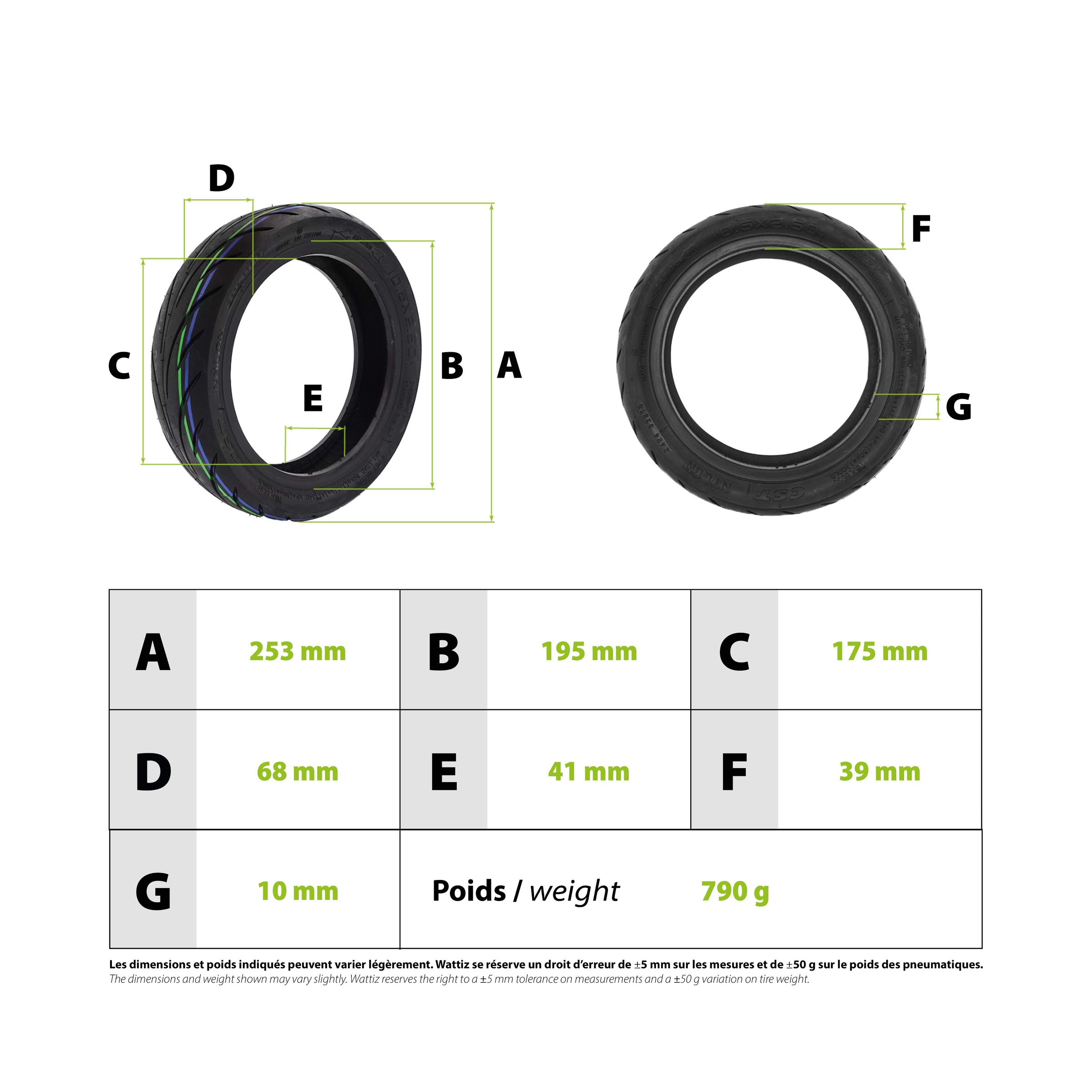 Pneu Niu Kqi 300 tubeless 10x2.50-7 - vue 3