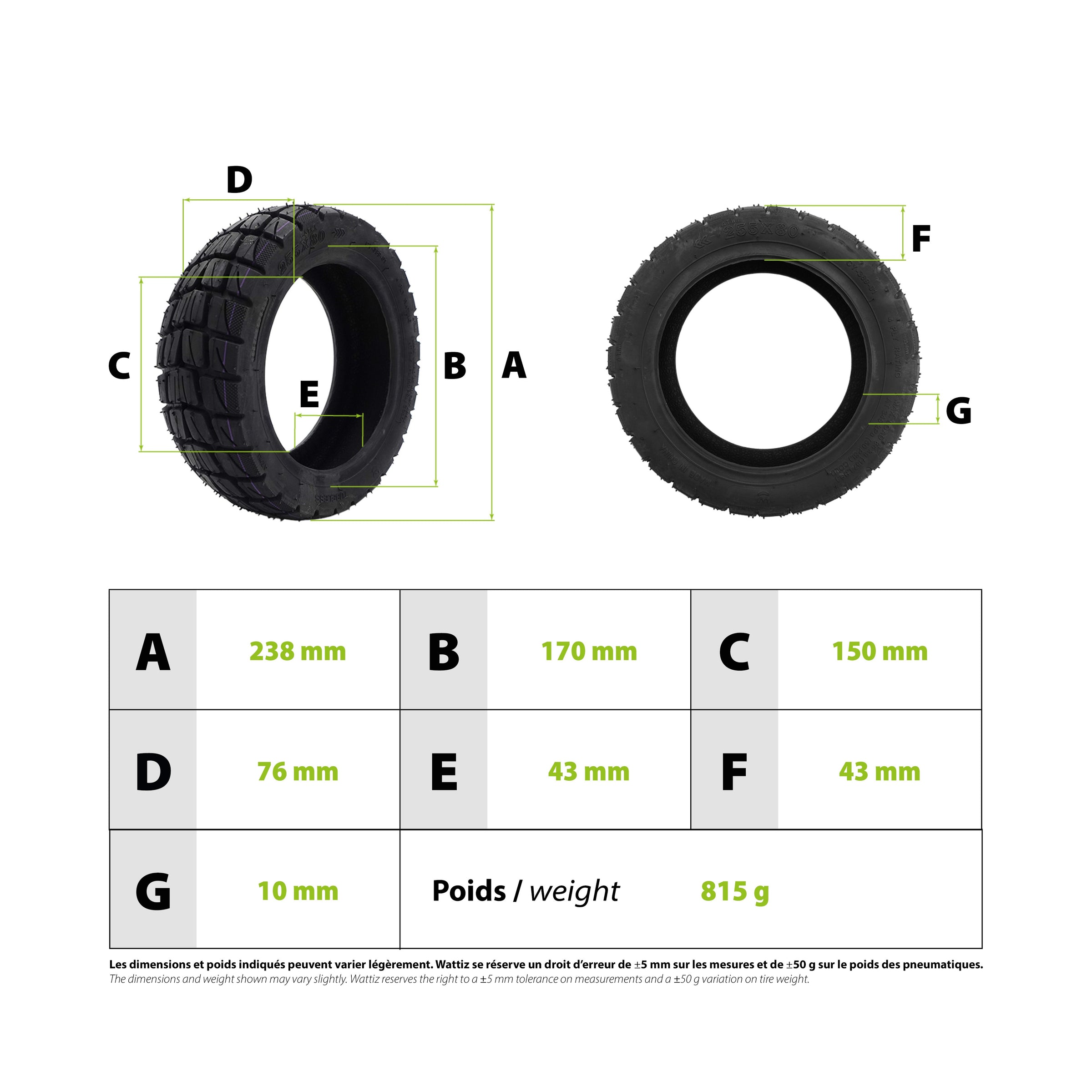 80/65-6 or 255X80 reinforced tubeless Offroad Tire - vue 3