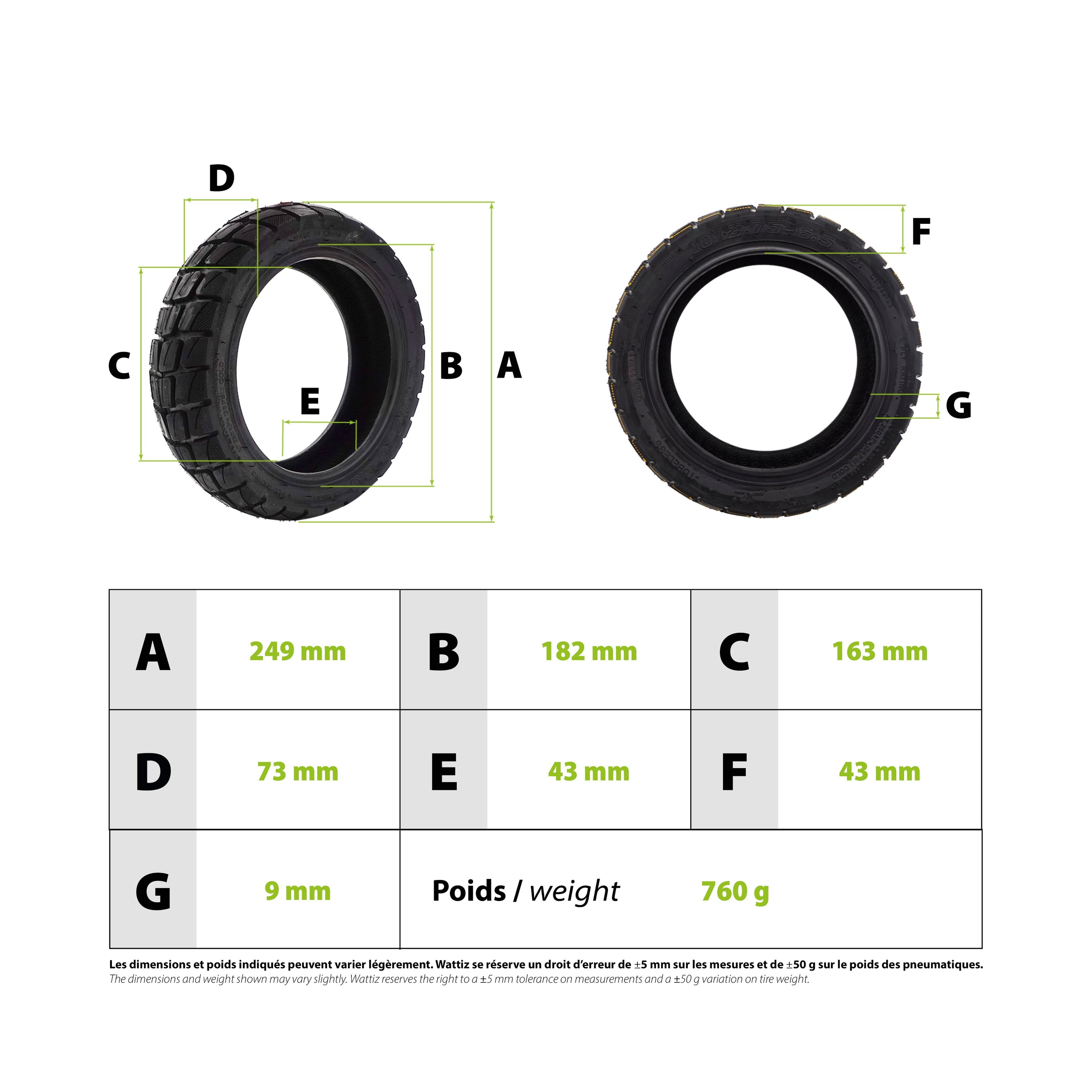 Pneu 10x2.75-6.5 Offroad tubeless Urbanglide E-cross - vue 3