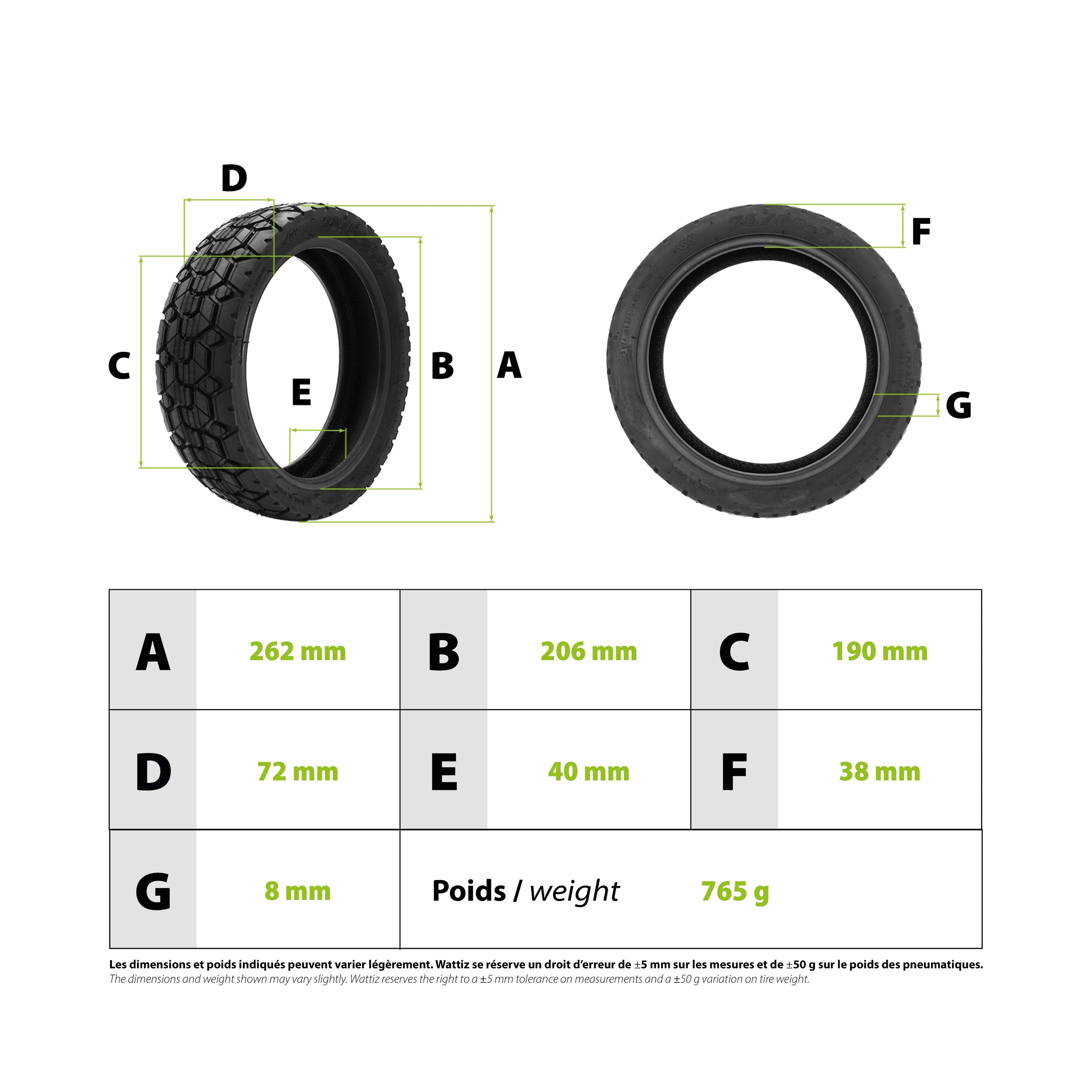 70/60-7.5 Ninebot ZT3 Pro tubeless tire - vue 3