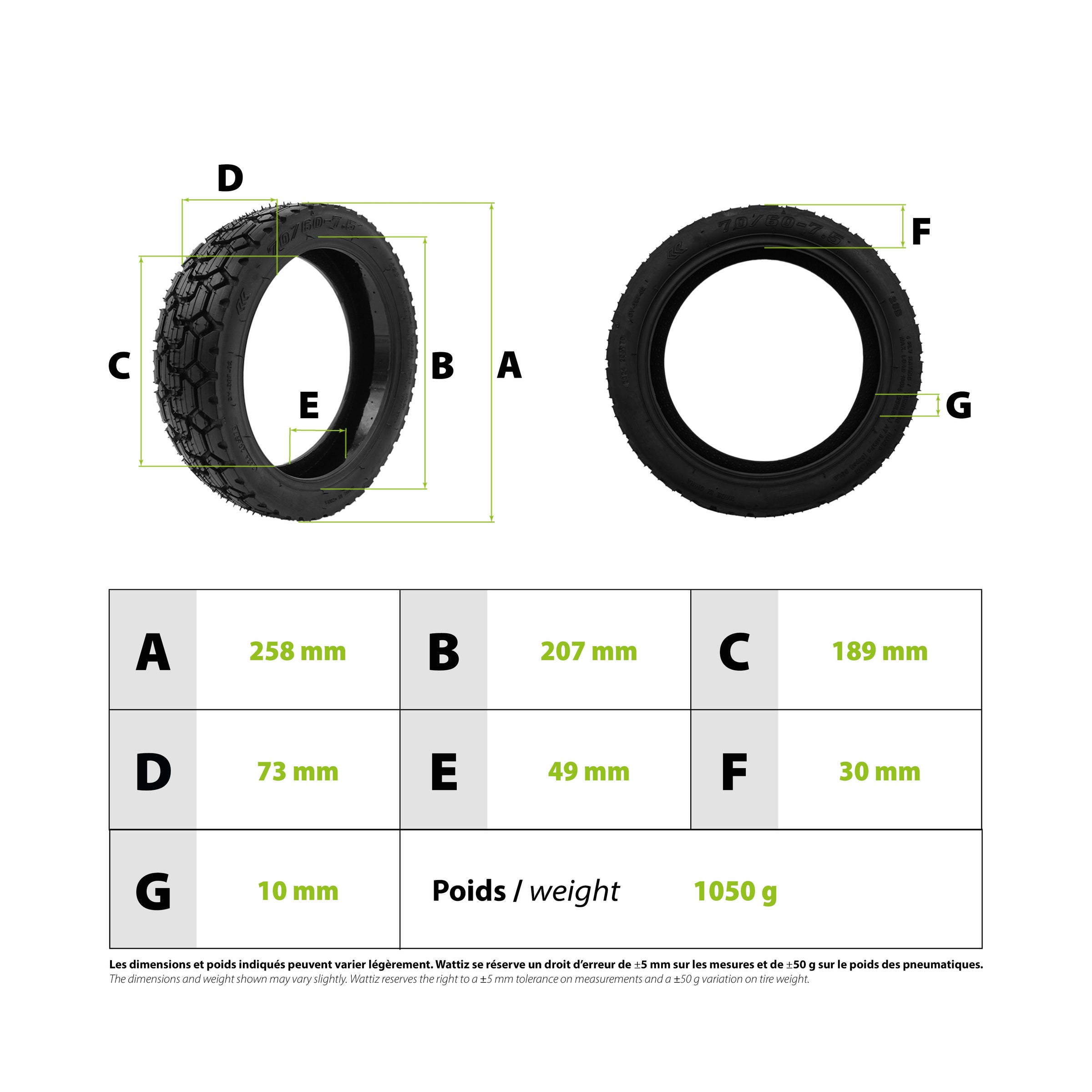 70/60-7.5 Ninebot ZT3 Pro Tire + Puncture Protection Gel - vue 3